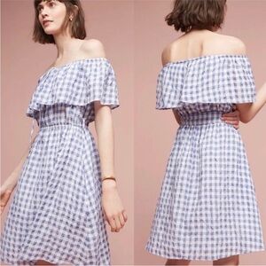 11 1 Tylho Kinsey Off The Shoulder Dress, Blue Gingham, S, NWT